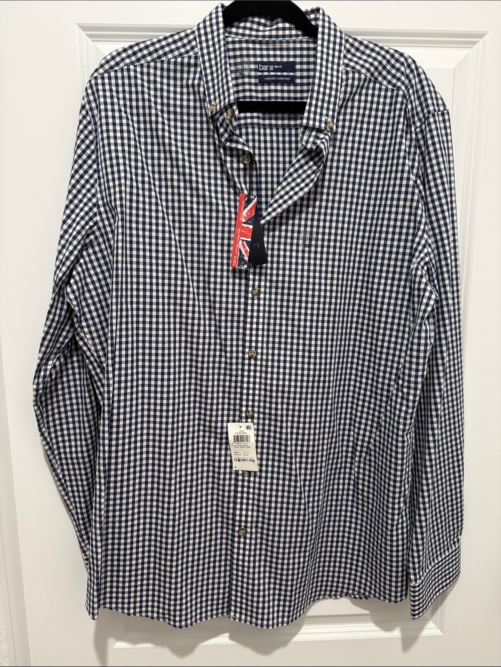 Bar III Navy & White Gingham Long-Sleeve Button-Down Shirt